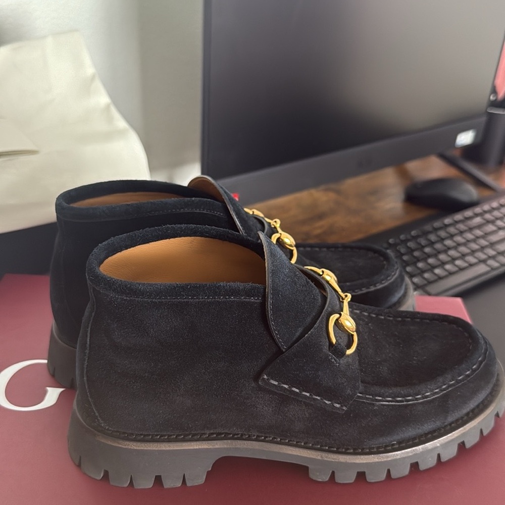 Gucci Black Ankle Boots with Gold Detail - Picture 4 of 8
